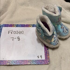 Disney Frozen Sequin Elsa & Olaf Plush Kids Slipper Boots - Aqua Blue